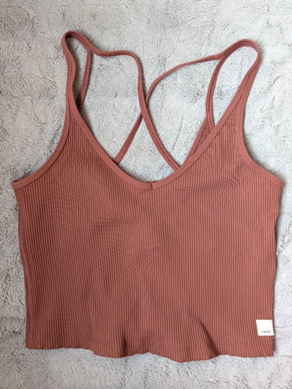 Vuori Rib Crop Tank Top in Marsala Pink